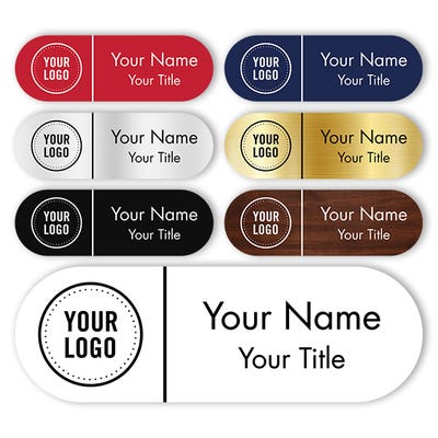 Engraved Plastic Upload Your Logo Custom Name Tag with Fully Rounded Corners on White Background
