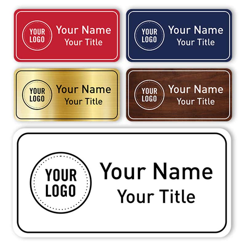 1.5" x 3" Engraved Plastic Upload Your Logo Custom Name Tag with Rounded Border