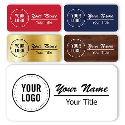 1.5" x 3" Engraved Plastic Upload Your Logo Custom Name Tag in Brushed Script Font