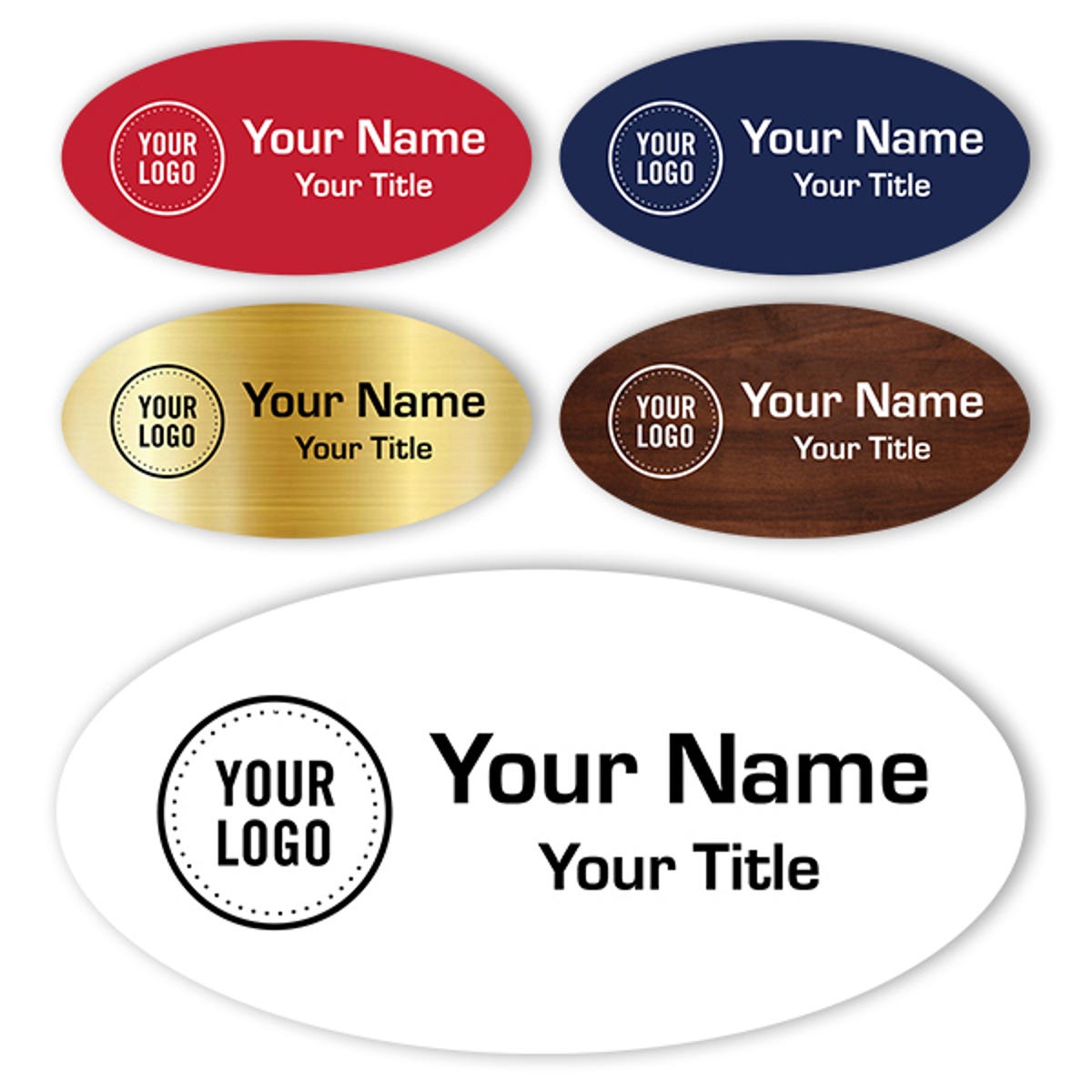 Engraved Plastic Custom Oval Name Tag with Oval Border on White Background