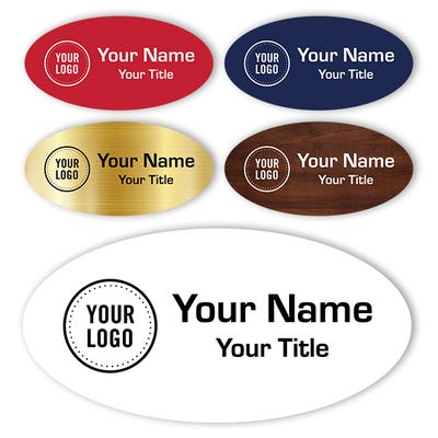 1.5" x 3" Engraved Plastic Upload Your Logo Custom Name Tag in Brushed Script Font