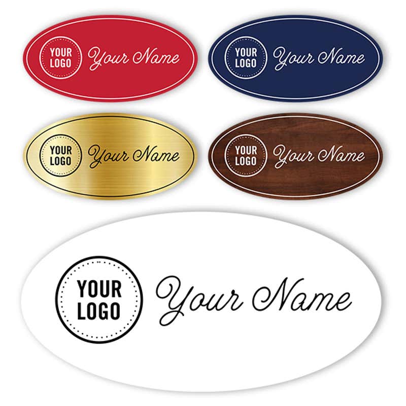 Engraved Plastic Upload Your Logo Custom Oval Name Tag in Elegant Cursive Font