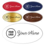 1.5" x 3" Engraved Plastic Upload Your Logo Custom Oval Name Tag in Elegant Cursive Font