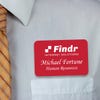 Engraved Plastic Upload Your Logo Name Tag with Traditional Serif Font on White Shirt with Orange Tie