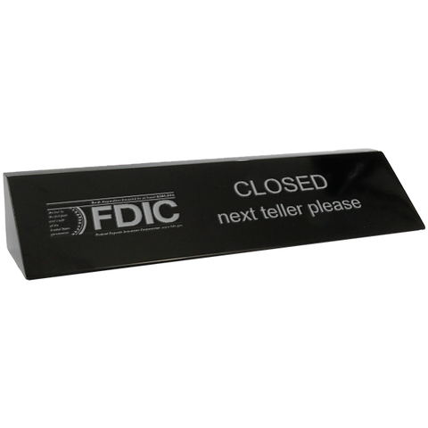 Engraved Black Marble 2" x 10" FDIC Next Teller Name Block