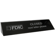 Engraved Black Marble 2" x 10" FDIC Next Teller Name Block