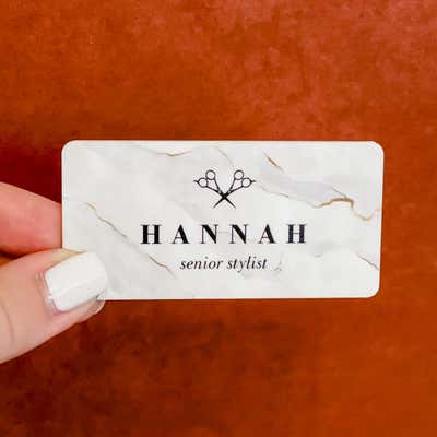 Marble Texture with Icon Stylist Name Tag - alternate view