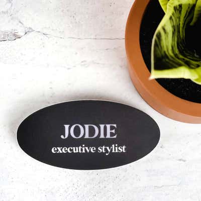 Dark Grey and Lavender Stylist Name Tag - alternate view