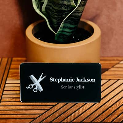 Minimal Black and White Stylist Name Tag - alternate view