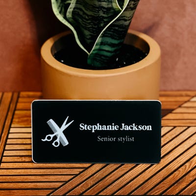 Minimal Black and White Stylist Name Tag - alternate view