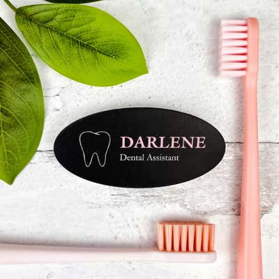 Pink Tooth Shaped Dental Name Tag - alternate view
