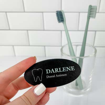 Aqua Tooth Shaped Dental Name Tag - alternate view