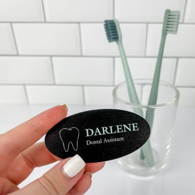 Aqua Tooth Shaped Dental Name Tag - alternate view