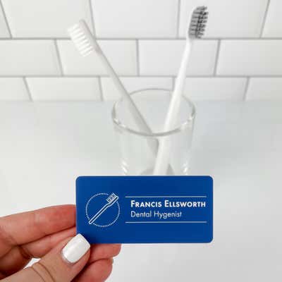 Blue Toothbrush in Circle Dentist Name Tag - alternate view