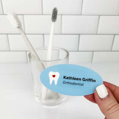 Heart in Tooth Blue Oval Dentist Name Tag - alternate view