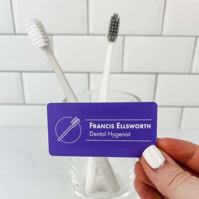 Violet Toothbrush in Circle Dentist Name Tag - alternate view