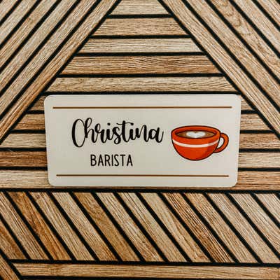 Script Coffee Cup Barista Name Tag - alternate view