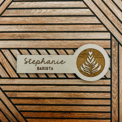 Wood Engraved Barista Name Tag - alternate view