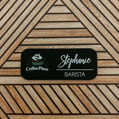 Logo Barista Chalkboard Name Tag - alternate view