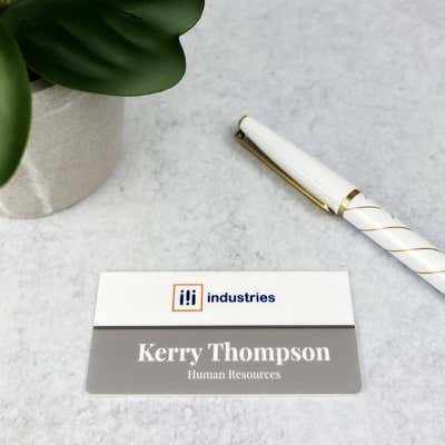 Two Tone Grey and White Name Tag - alternate view
