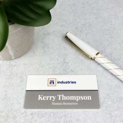 Two Tone Grey and White Name Tag - alternate view