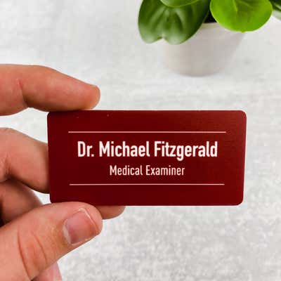 Minimal Red Name Tag - alternate view