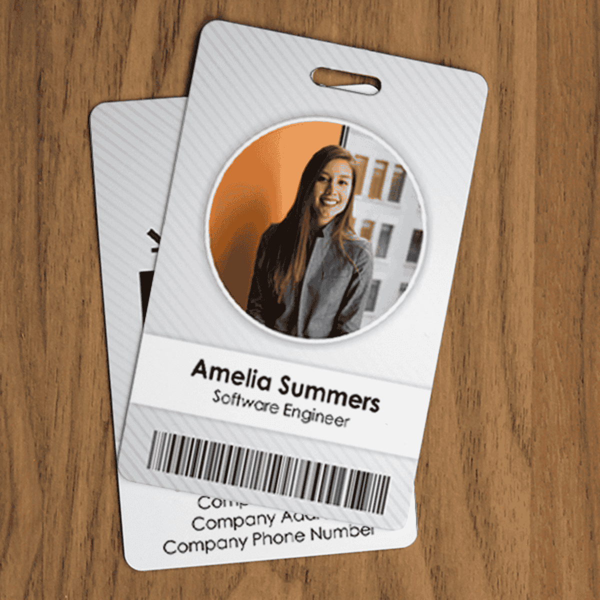 Circle Photo Logo Custom Employee ID Badge Lifestyle on Desk