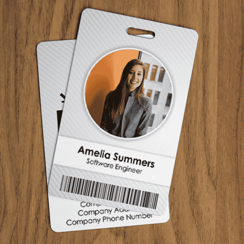 Circle Photo Logo Custom Employee ID Badge Lifestyle on Desk