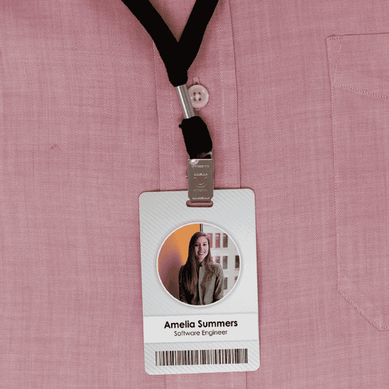 Circle Photo Logo Custom Employee ID Badge Lifestyle Front