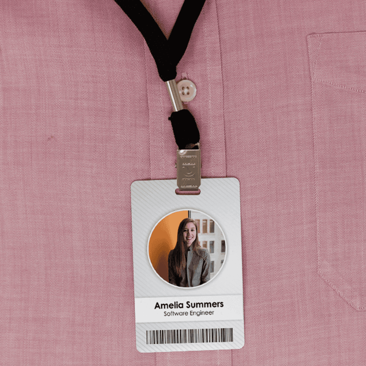 Circle Photo Logo Custom Employee ID Badge Lifestyle Front