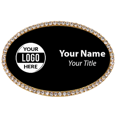 Gold and Black Oval Bling Name Tag