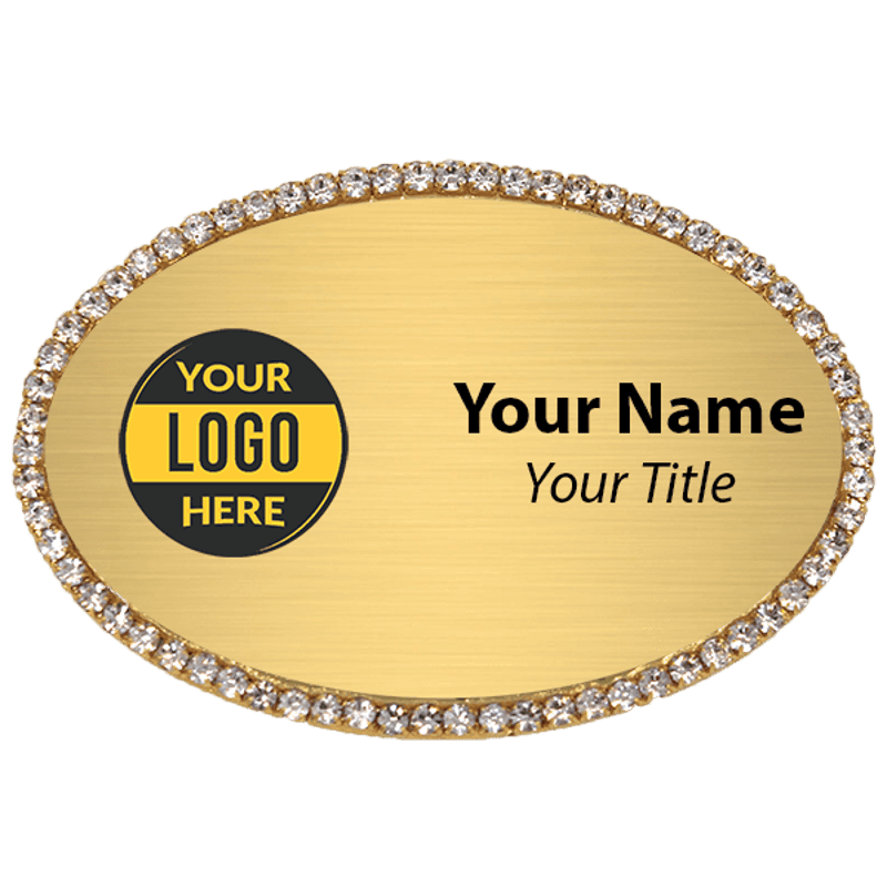 Gold Bling Oval Name Tag