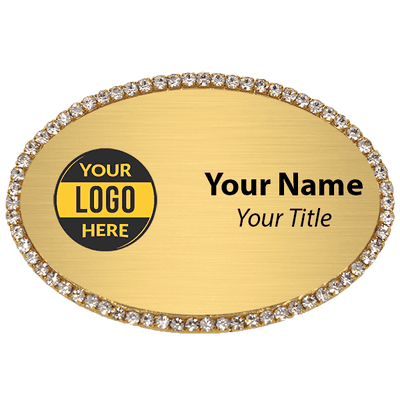 Gold Bling Oval Name Tag