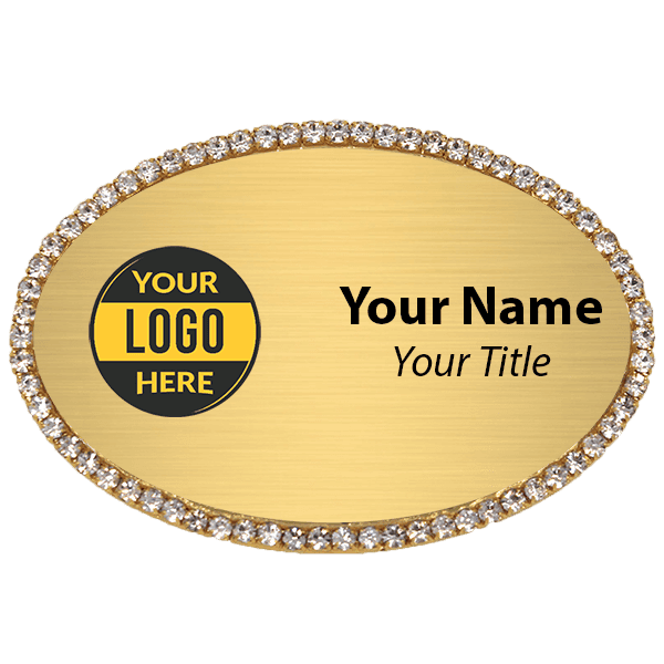 Gold Bling Oval Name Tag