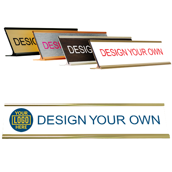 Custom Left Logo Full Color 2" x 10" Desk Plate with Holder