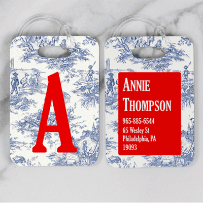 Blue Toile Monogram Luggage Tag - alternate view
