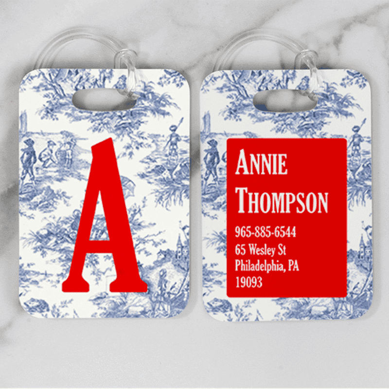 Blue Toile Monogram Luggage Tag