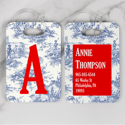 Blue Toile Monogram Luggage Tag - alternate view