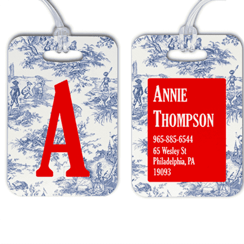 Blue Toile Monogram Luggage Tag