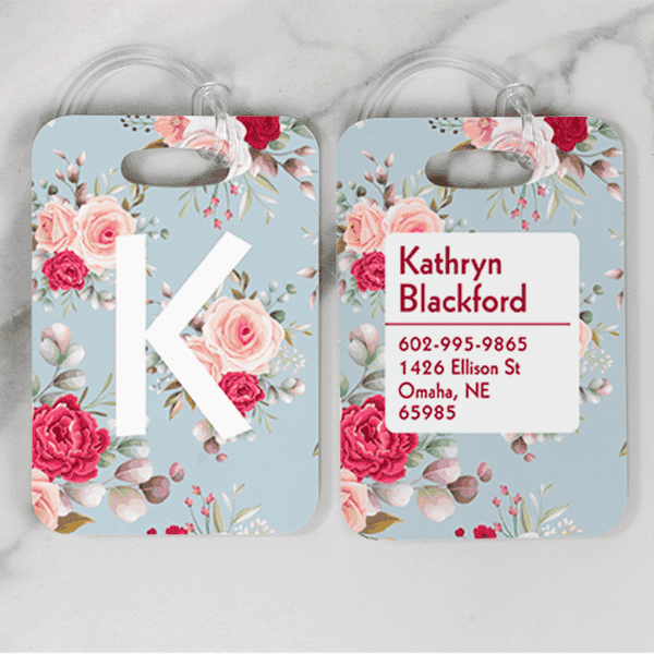 Floral Pattern Monogram Luggage Tag