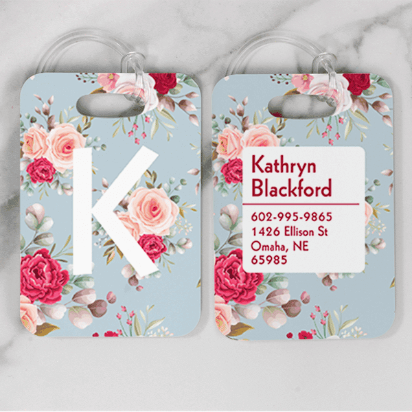 Floral Pattern Monogram Luggage Tag