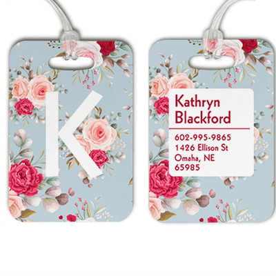 Floral Pattern Monogram Luggage Tag