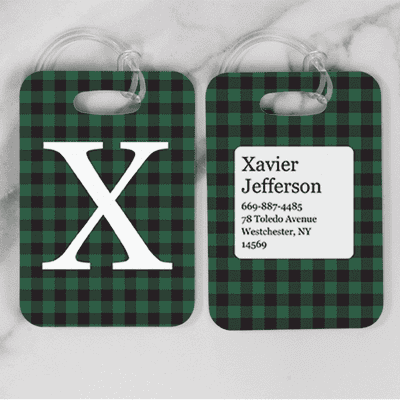 Green Buffalo Plaid Monogram Luggage Tag - alternate view