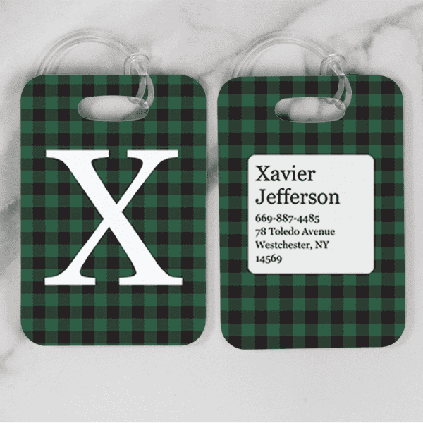 Green Buffalo Plaid Monogram Luggage Tag