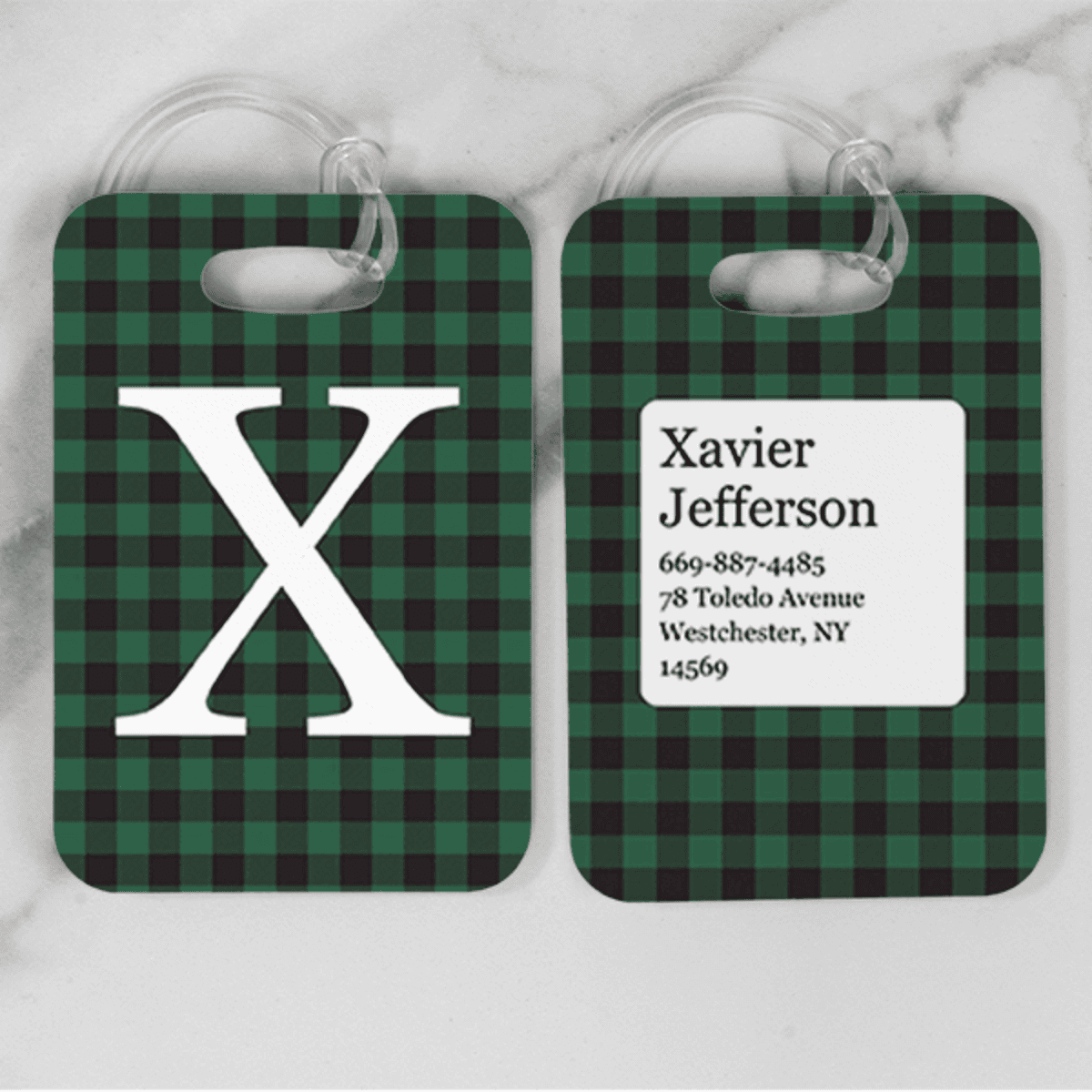 Green Buffalo Plaid Monogram Luggage Tag