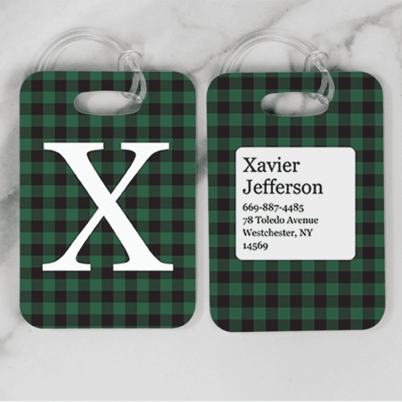 Green Buffalo Plaid Monogram Luggage Tag