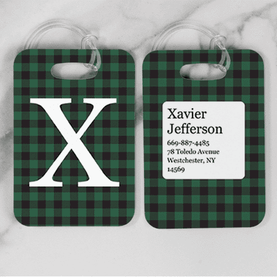 Green Buffalo Plaid Monogram Luggage Tag - alternate view