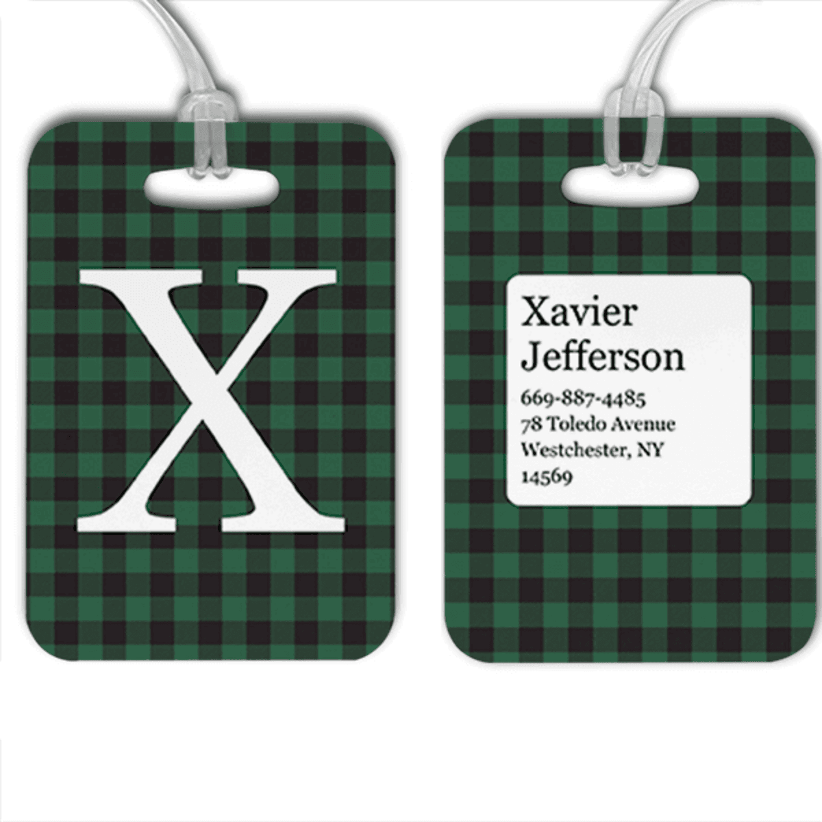 Green Buffalo Plaid Monogram Luggage Tag