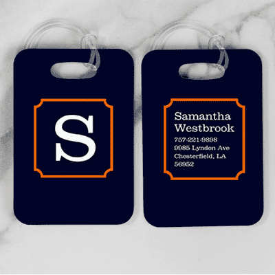 Navy with Orange Frame Monogram Luggage Tag - alternate view