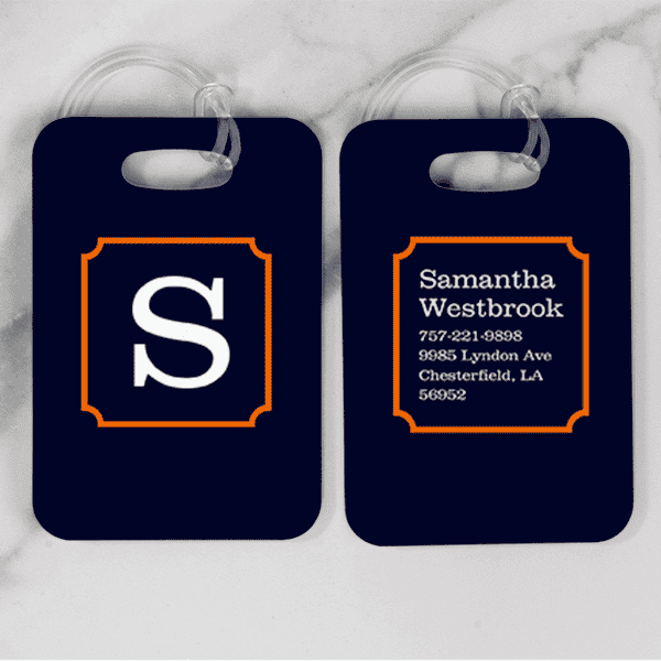 Navy with Orange Frame Monogram Luggage Tag